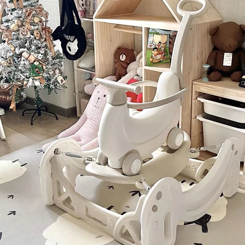 5-in-1 Toddler Rocking Spring Toy Kids Ride-on Push Car with Handle Sliding Walker Trampoline Bouncy Toy Indoor Gym Playset for Infants Preschoolers