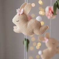 Bunny baby mobile Crib mobile Baby girl mobile Boucle bunny nursery
