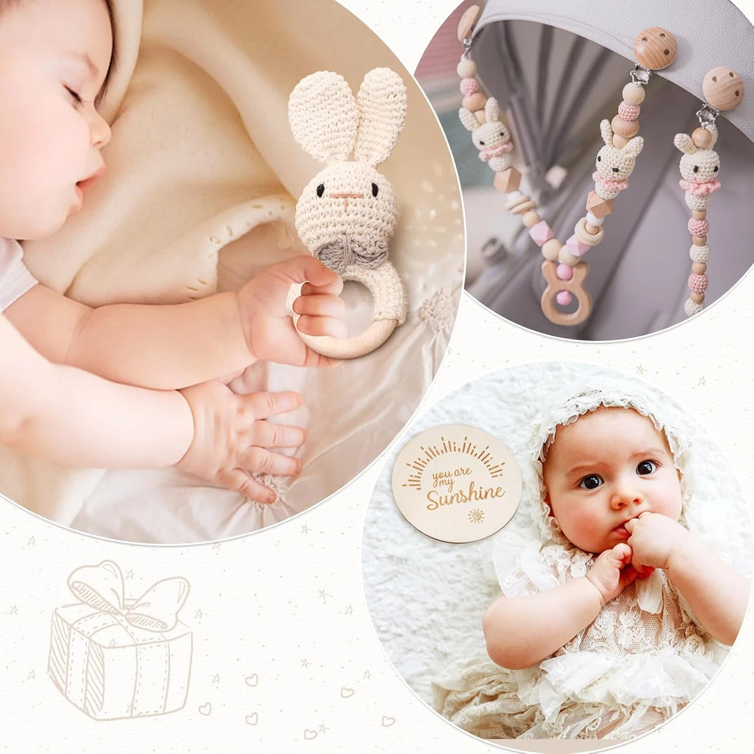 Baby Gift Set for Newborn - 7 PCS Newborn Baby Essentials Baby Bath Set with Baby Blanket Baby Rattle Bunny