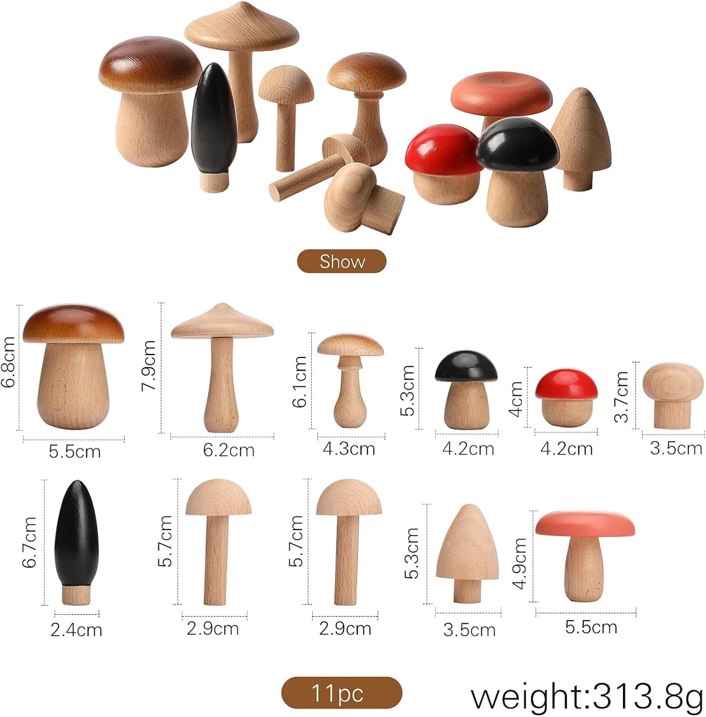 Baby Gift Set Mushroom Toy Pack of 11 Mushroom Set Various Sizes Natural Mushroom Mini Mushroom