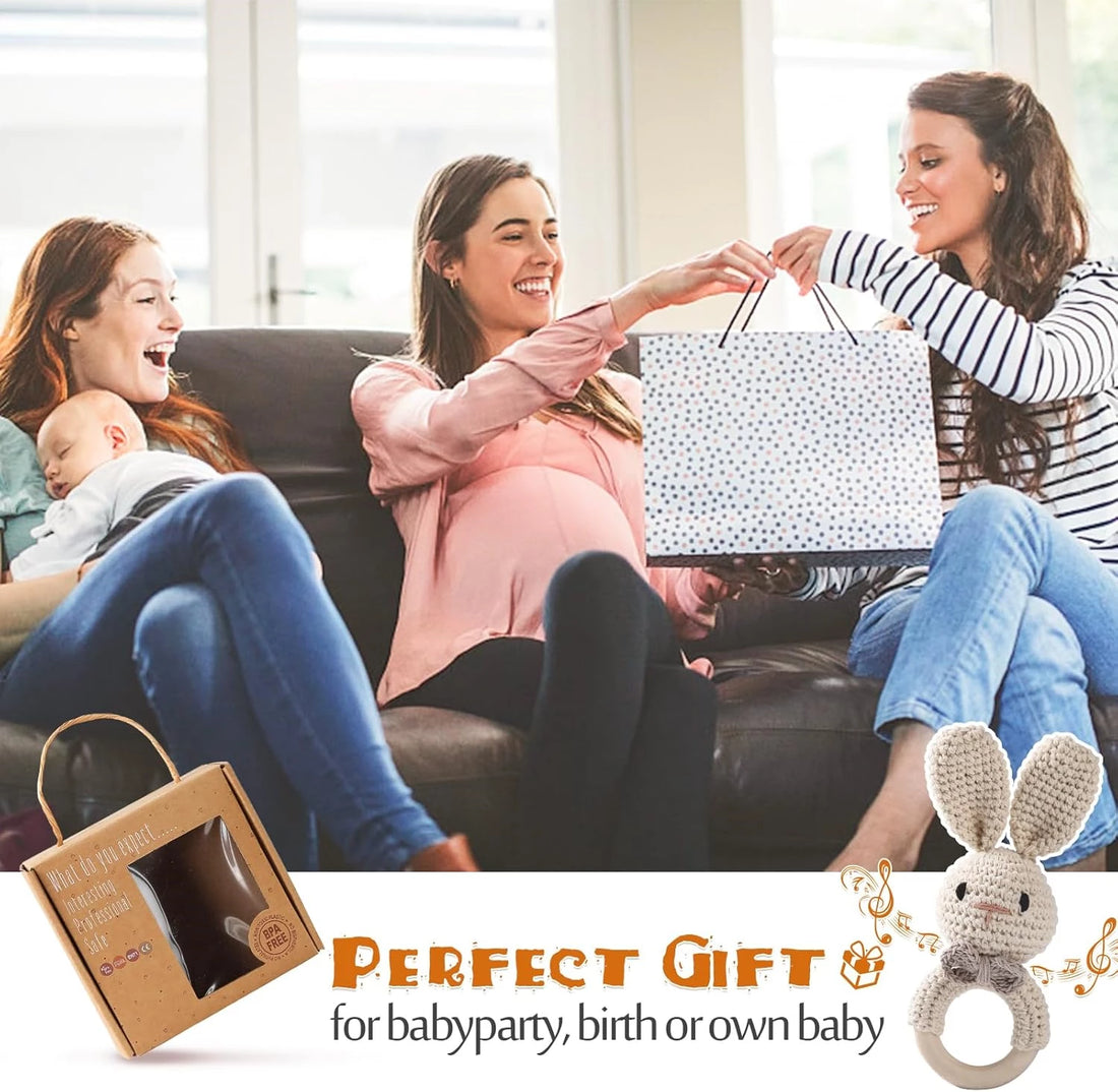 Baby Gift Set for Newborn, for Girls & Boys - 6 PCS Newborn Baby Essentials Baby Bath Set with Baby Blanket Baby Rattle - New Born Baby Girls Gift & Baby Boy Gifts Bunny