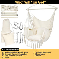 Hammock Chair, Swing Chair, Hanging Chair for Bedroom Outdoor Indoor, Macrame Rope Swing with Hardware Kit, 2 Cushions and Pocket