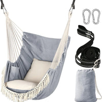 Hammock Chair Swing Chair 2 Seat Cushions Included,Strong Webbing Straps and Hooks for Easy Hanging Soft Cotton Weave Hanging Chair Side Pocket Indoor Outdoor