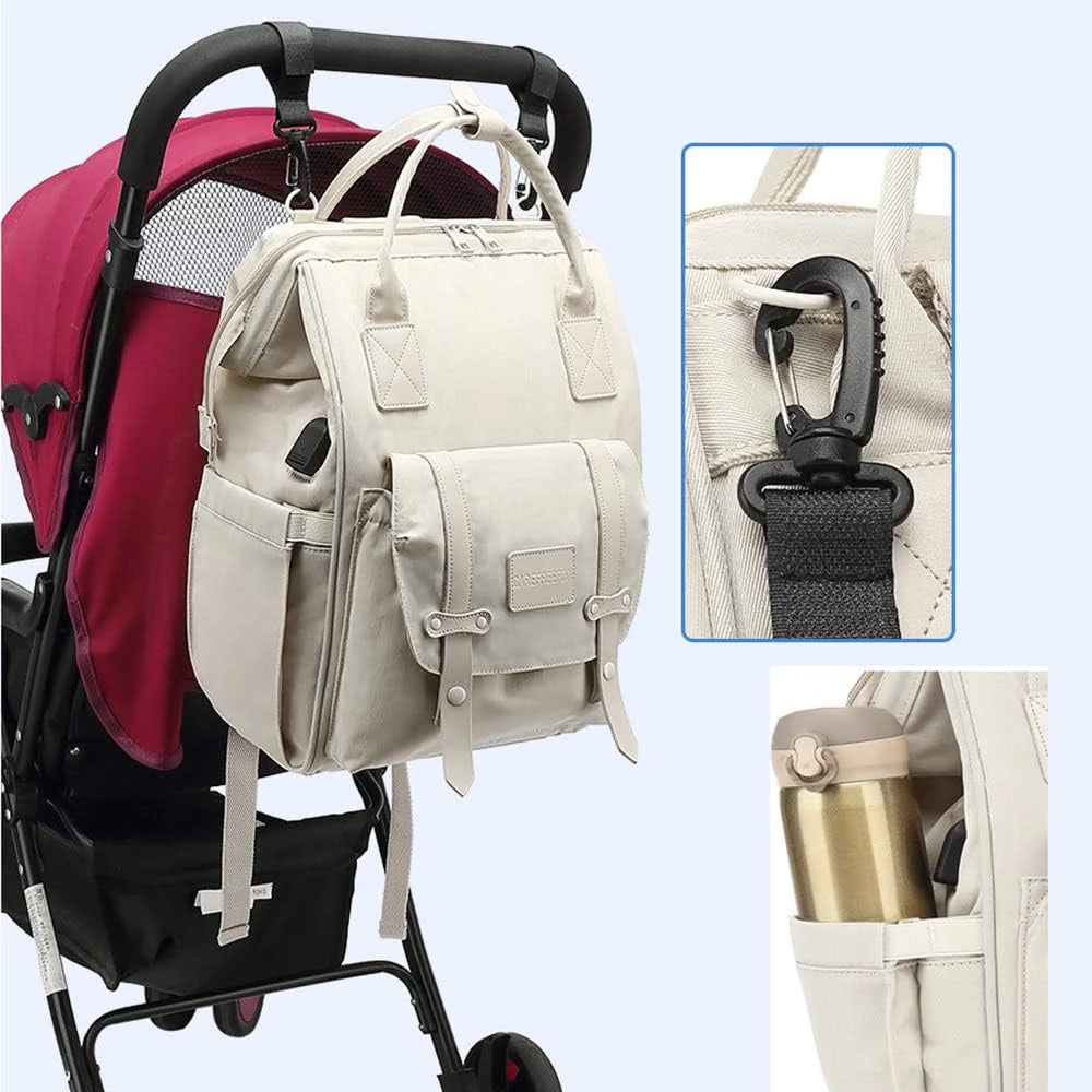Baby Diaper Bag with USB Charging Port, Multifunctional Travel Diaper Backpack, Large Capacity Stroller Organizer Backpack with Insulated Pouch
