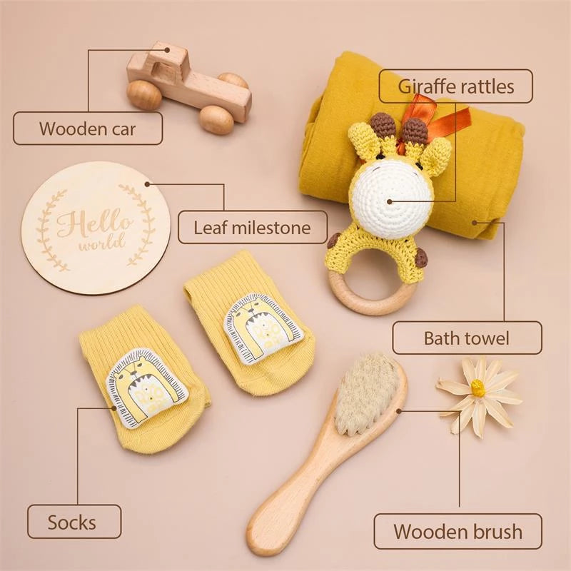 Baby Gift Set for Newborn New Baby Gift Set - 6 PCS Newborn Baby Essentials Baby Bath Set with Baby Rattle & Cotton Socks