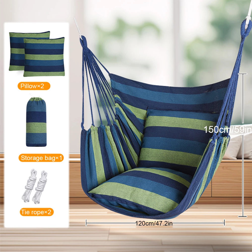 Deluxe Hammock Chair, Hanging Hammock Chair, Rope Swing and 2 Cushions Included, Sturdy & Durable Soft Cotton Hand Woven Hammock Swing for Bedroom, Porch, Patio-Indoor/Outdoor