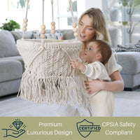 Baby Swing Chair with Cushion & Portable Canvas Backpack | Boho Baby Swing Outdoor Indoor Infants & Toddler | Hanging Rope Baby Gift Swing