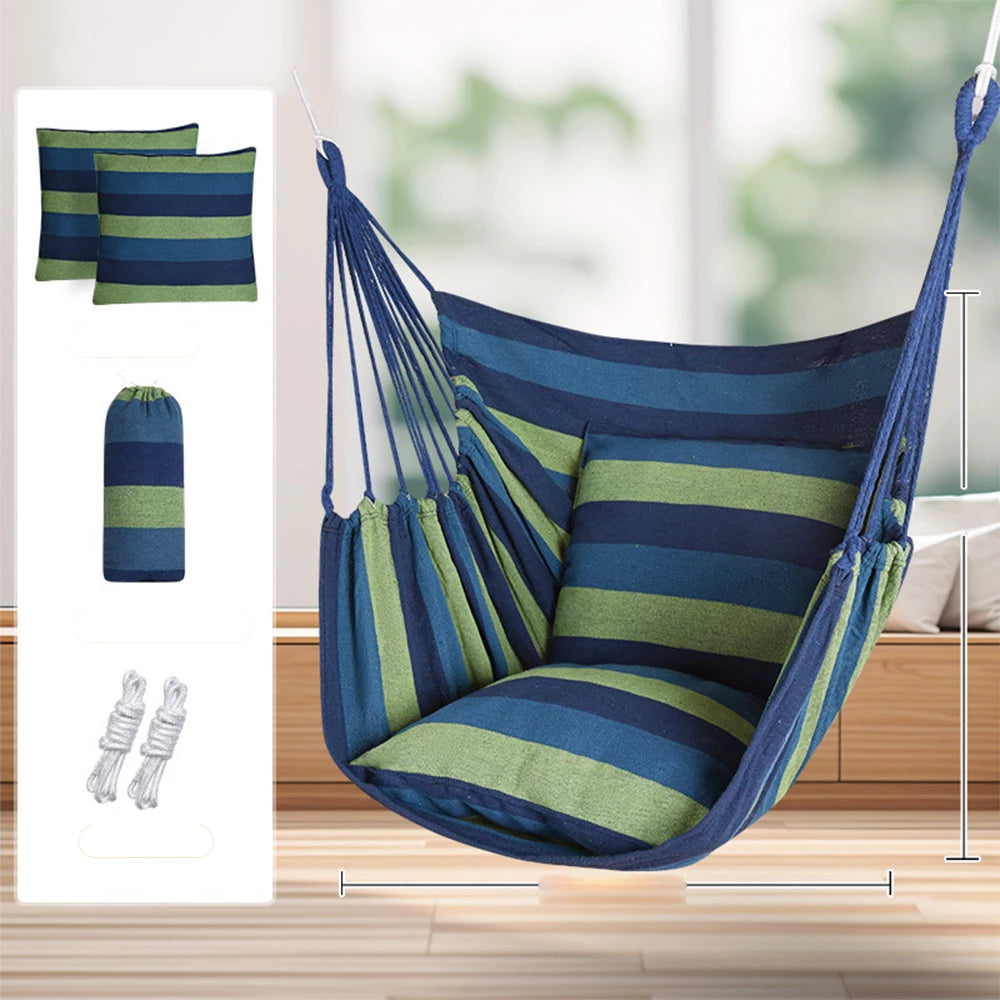 Deluxe Hammock Chair, Hanging Hammock Chair, Rope Swing and 2 Cushions Included, Sturdy & Durable Soft Cotton Hand Woven Hammock Swing for Bedroom, Porch, Patio-Indoor/Outdoor