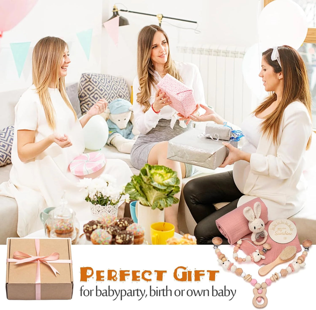 Baby Gift Set for Newborn - 7 PCS Newborn Baby Essentials Baby Bath Set with Baby Blanket Baby Rattle Bunny