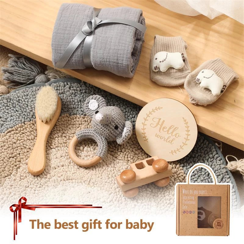 Baby Gift Set for Newborn New Baby Gift Set - 6 PCS Newborn Baby Essentials Baby Bath Set with Baby Rattle & Cotton Socks