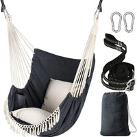 Hammock Chair Swing Chair 2 Seat Cushions Included,Strong Webbing Straps and Hooks for Easy Hanging Soft Cotton Weave Hanging Chair Side Pocket Indoor Outdoor