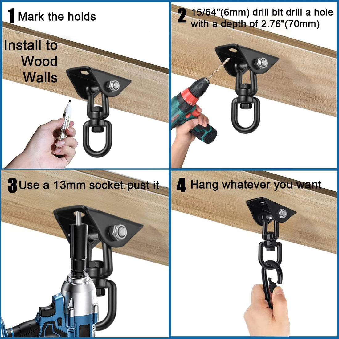 Hammock Hanging Kit, 1000 lb Capacity Heavy Duty 360° Rotate Swing Hangers Suspension Hooks for Swing, Chair, Yoga, Multiple Indoor Outdoor Gym