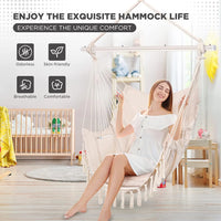 Hammock Chair, Swing Chair, Hanging Chair for Bedroom Outdoor Indoor, Macrame Rope Swing with Hardware Kit, 2 Cushions and Pocket