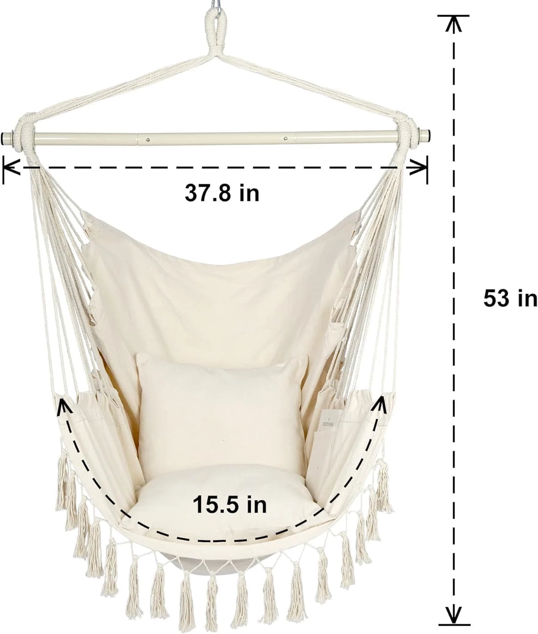 Hammock Chair, Swing Chair, Hanging Chair for Bedroom Outdoor Indoor, Macrame Rope Swing with Hardware Kit, 2 Cushions and Pocket