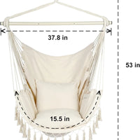 Hammock Chair, Swing Chair, Hanging Chair for Bedroom Outdoor Indoor, Macrame Rope Swing with Hardware Kit, 2 Cushions and Pocket