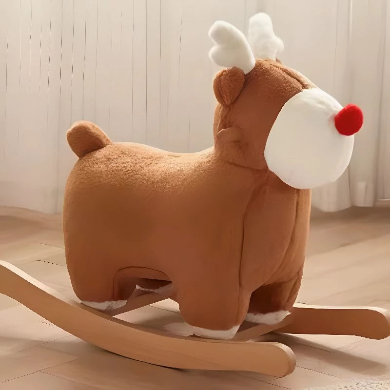 Baby Rocking Horse Wooden, Plush Stuffed Rocking Animals , Kid Ride on Toys for 1-3 Years Old, Rabbit Rocking Horse for Girl&Boy, Toddler/Infant Rocker for Nursery, Kid Riding Toys