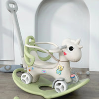 Rocking Horse for Toddler Balance Bike Ride On Toys with Push Handle Backrest Balance Board for Birthday