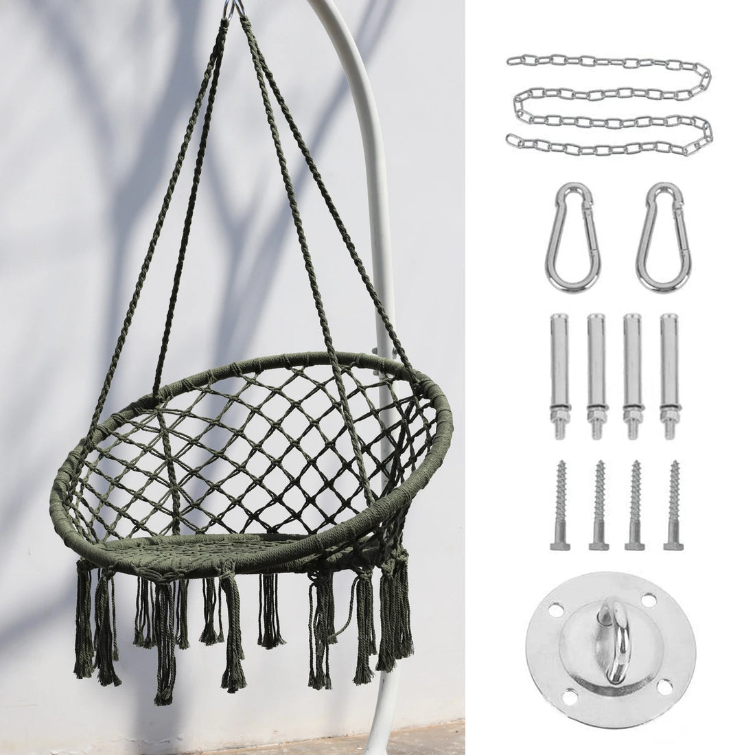 Hammock Hanging Swinging Chair,Hanging Cotton Rope Swing Chairs with Cushion and Hardware Kits, Hanging Chairs for Indoor Balcony and Outdoor Use,Perfect for Kids, Adults, (330 Lbs)