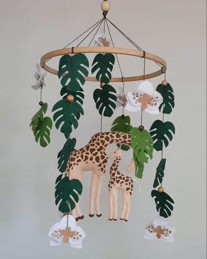 Giraffe Mum & Calf Crib Mobile | Jungle Safari Nursery Decor