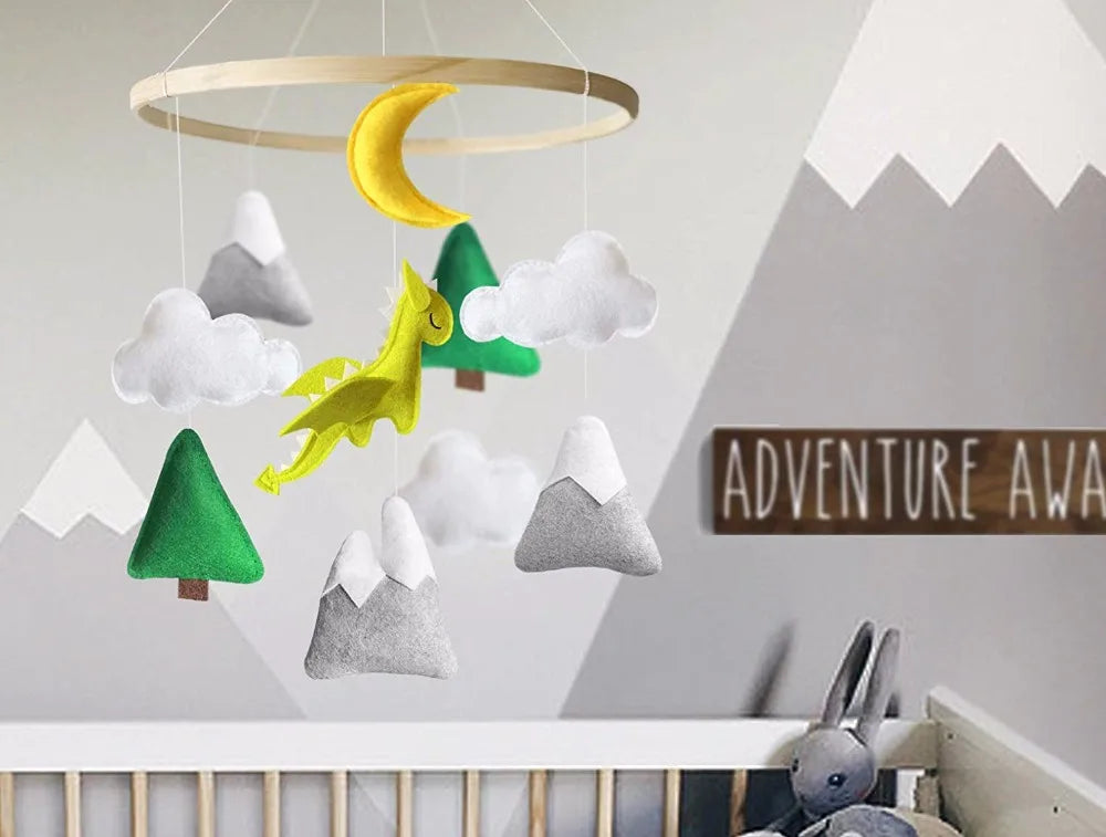 Handmade Felt Dragon Baby Mobile – Unisex Nursery Decor & Baby Shower Gift