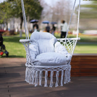 Hammock Hanging Swinging Chair,Hanging Cotton Rope Swing Chairs with Cushion and Hardware Kits, Hanging Chairs for Indoor Balcony and Outdoor Use,Perfect for Bedroom, Porch, Kids, Adults, (330 Lbs)