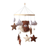 Bear Cuddling the Moon & Night Sky Felt Nursery Mobile