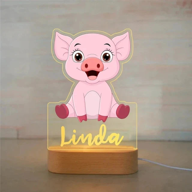 Personalised Zoo Friends Night Light Custom Name LED Lamp for Kids