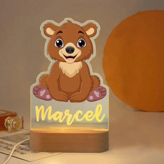 Personalised Zoo Friends Night Light Custom Name LED Lamp for Kids