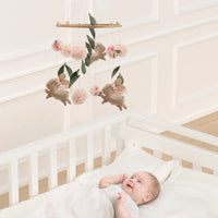 Handmade Bunny Rabbit Crib Mobile | Floral & Boho Nursery Decor | Soft Felt & Wooden