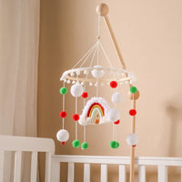 Boho Rainbow Wooden Crib Mobile with Felt & Wool Balls - Baby Crib Mobile