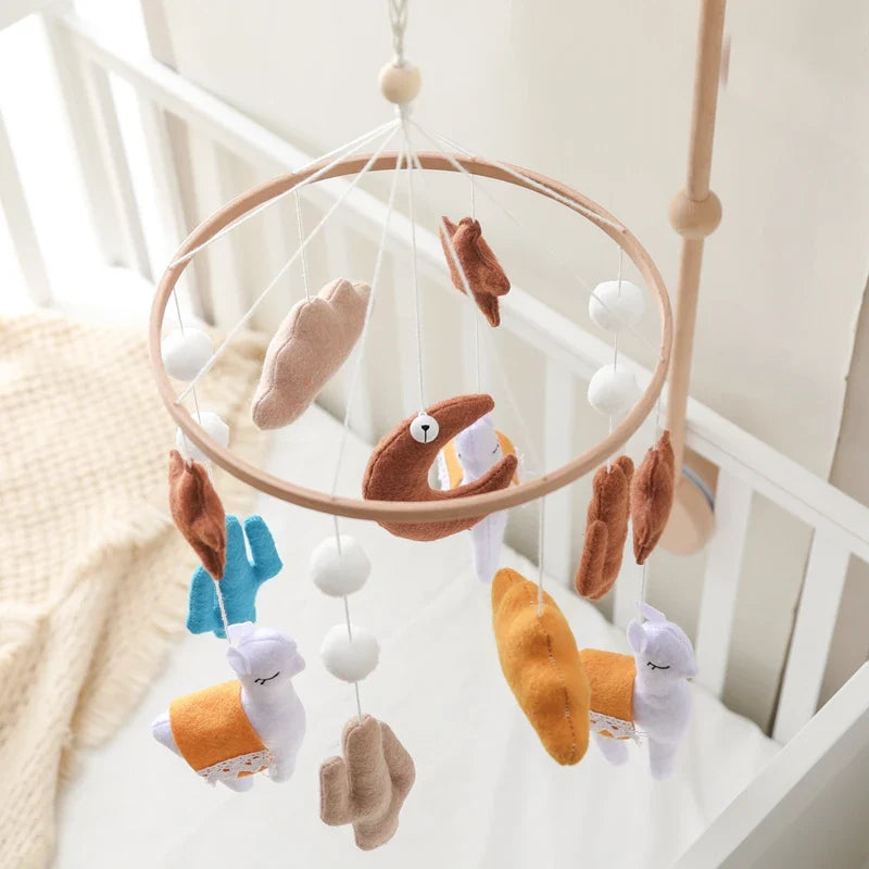 Handmade Alpaca Crib Mobile | Boho Nursery Hanging Decor | Soft Felt & Natural Wood