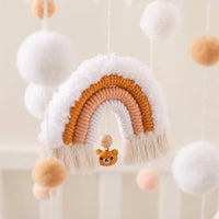 Boho Rainbow Wooden Crib Mobile with Felt & Wool Balls - Baby Crib Mobile