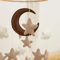 Boho Handmade Brown Moon, Cloud, and Stars Nursery Mobile
