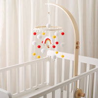 Boho Rainbow Wooden Crib Mobile with Felt & Wool Balls - Baby Crib Mobile