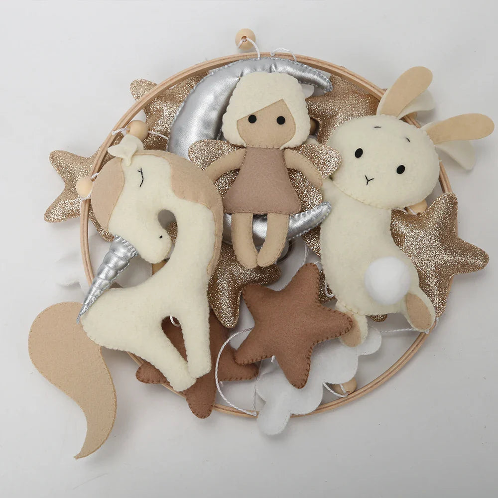 Fairy on the Moon Baby Mobile with Unicorn & Bunny Balloons | Nursery Crib Hanging Decor