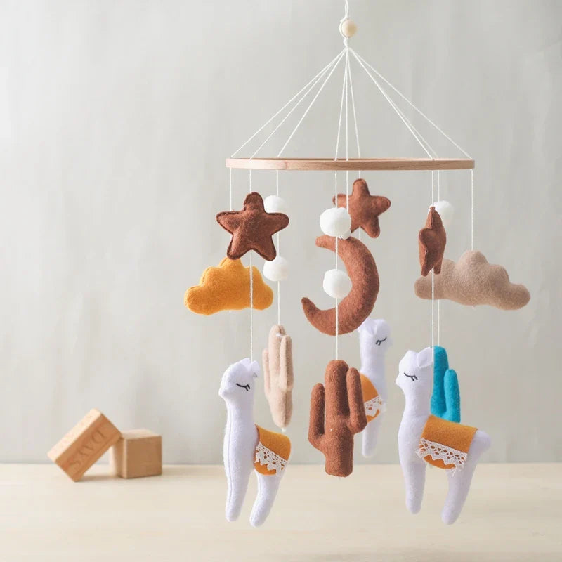 Handmade Alpaca Crib Mobile | Boho Nursery Hanging Decor | Soft Felt & Natural Wood