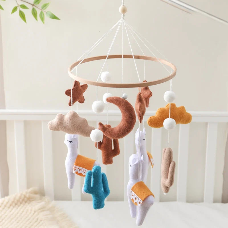 Handmade Alpaca Crib Mobile | Boho Nursery Hanging Decor | Soft Felt & Natural Wood