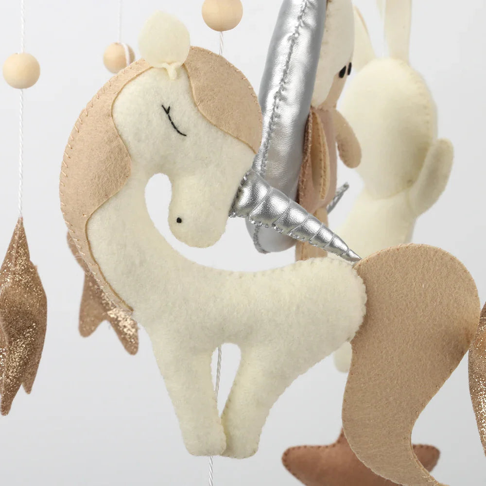 Fairy on the Moon Baby Mobile with Unicorn & Bunny Balloons | Nursery Crib Hanging Decor