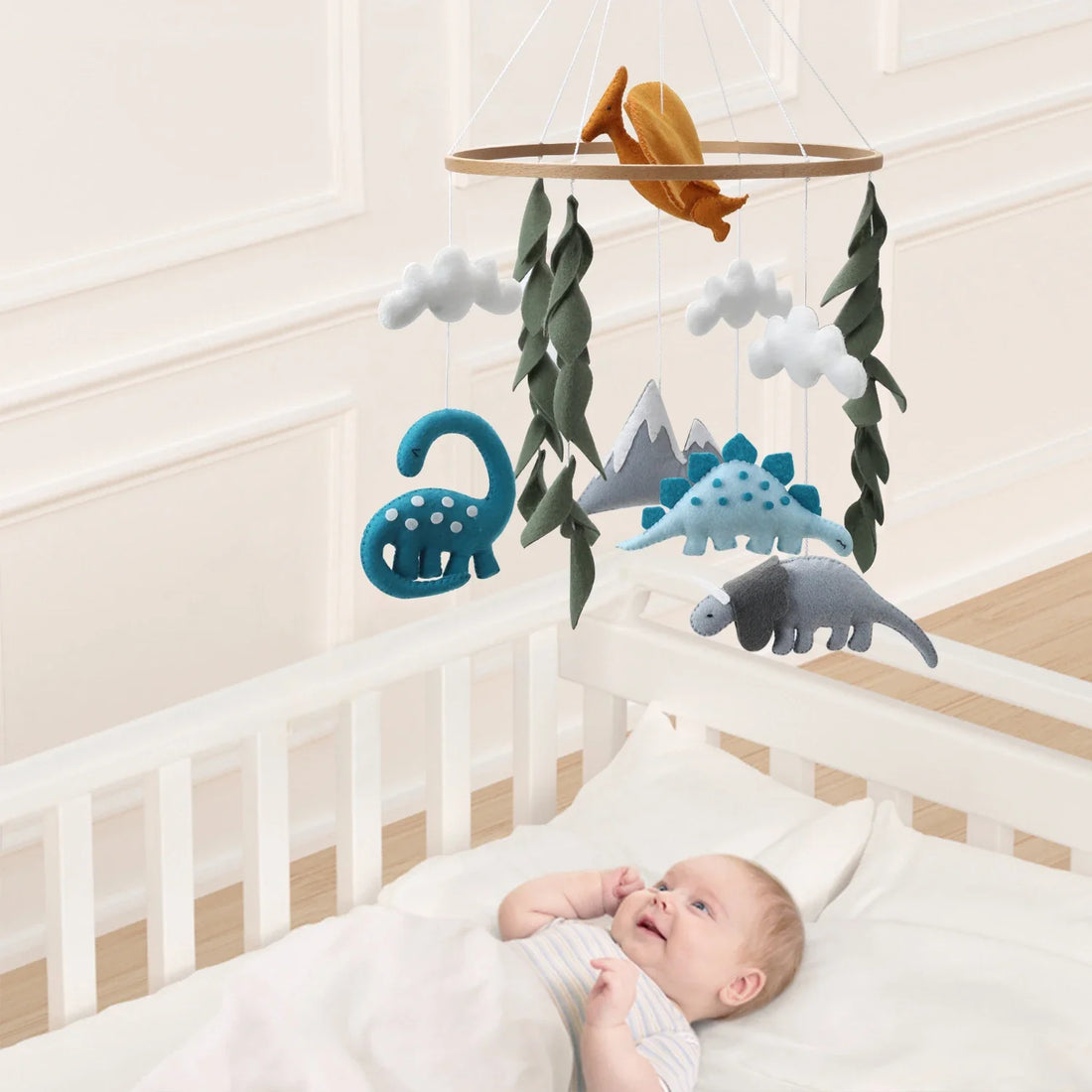 Premium Dinosaur Felt Baby Mobile | Jurassic Nursery Hanging Decor | Dino-Themed Nursery Mobile