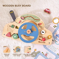 Montessori Wooden Steering Wheel Toy - Car Console Busy Board for Toddlers | Sensory Early Education Gift