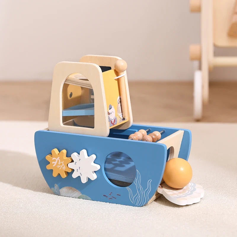 5-in-1 Multi-Activity Wooden Boat Busy Cube | Montessori-Inspired Educational Toy