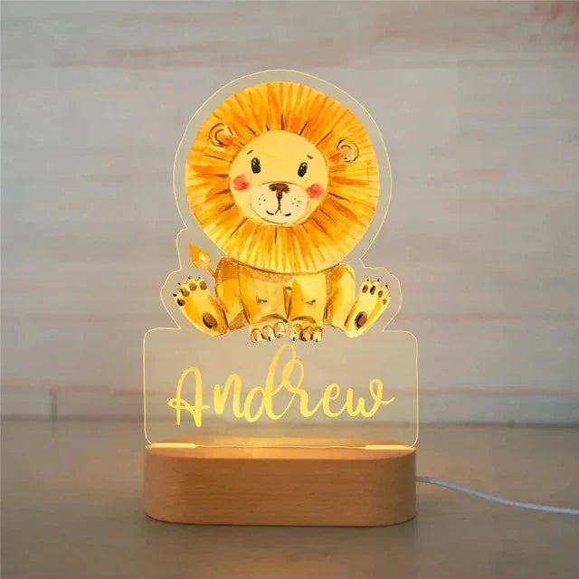 Personalised Zoo Friends Night Light Custom Name LED Lamp for Kids
