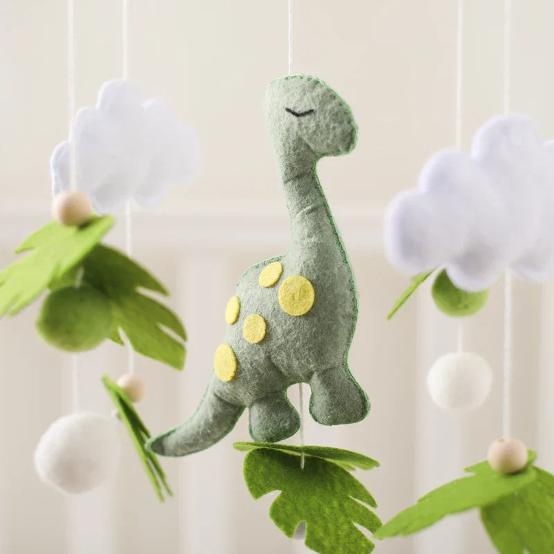 Handmade Diplodocus Dinosaur Crib Mobile Nursery Decor | Soft Felt & Natural Wood