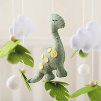 Handmade Diplodocus Dinosaur Crib Mobile Nursery Decor | Soft Felt & Natural Wood