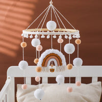 Boho Rainbow Wooden Crib Mobile with Felt & Wool Balls - Baby Crib Mobile