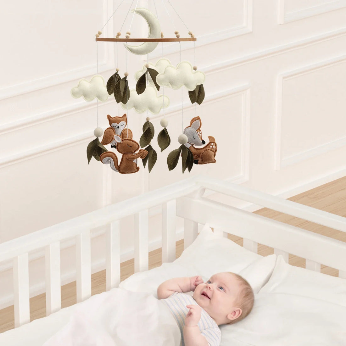 Woodland Baby Mobile – Forest Animal Crib Mobile with Squirrel, Owl & Deer