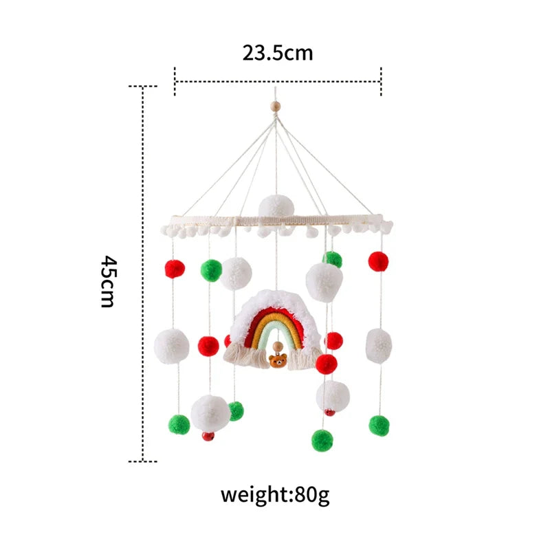 Boho Rainbow Wooden Crib Mobile with Felt & Wool Balls - Baby Crib Mobile