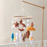 Handmade Alpaca Crib Mobile | Boho Nursery Hanging Decor | Soft Felt & Natural Wood