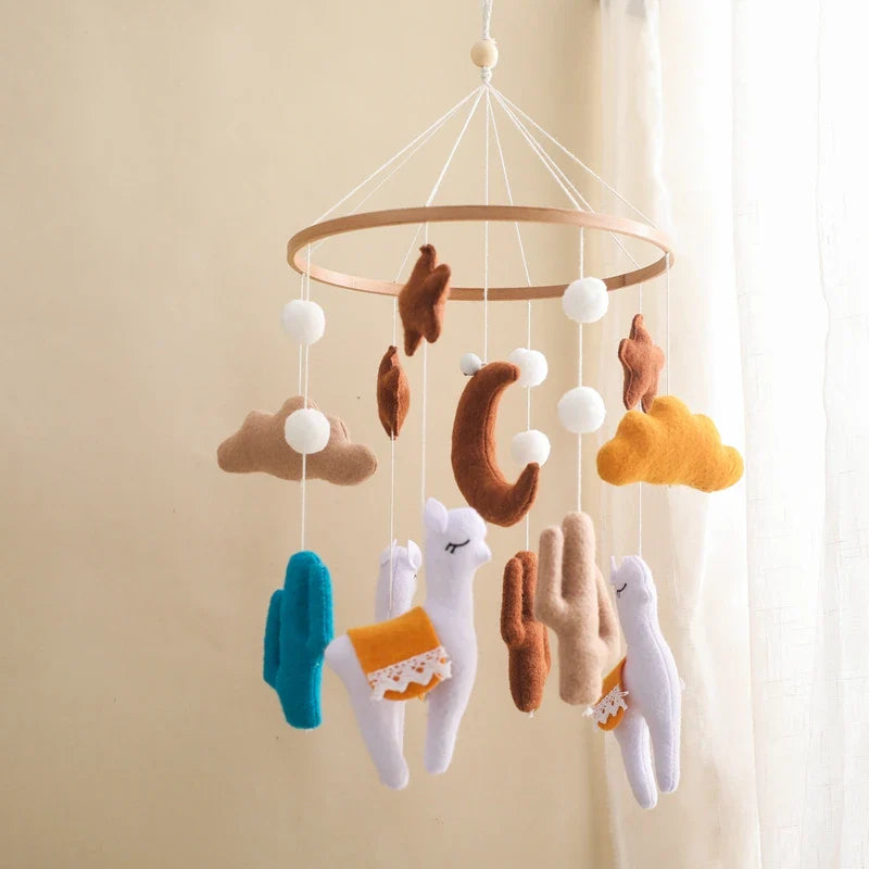 Handmade Alpaca Crib Mobile | Boho Nursery Hanging Decor | Soft Felt & Natural Wood
