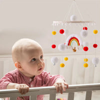 Boho Rainbow Wooden Crib Mobile with Felt & Wool Balls - Baby Crib Mobile